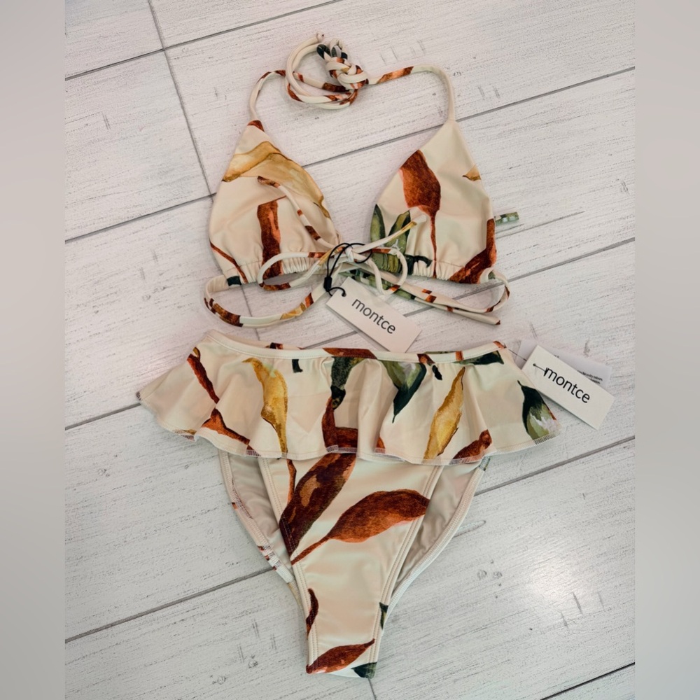 Montce Swim Bikini Set Emma Bikini Top & Tamarindo Ruffle Bikini Bottom NWT S